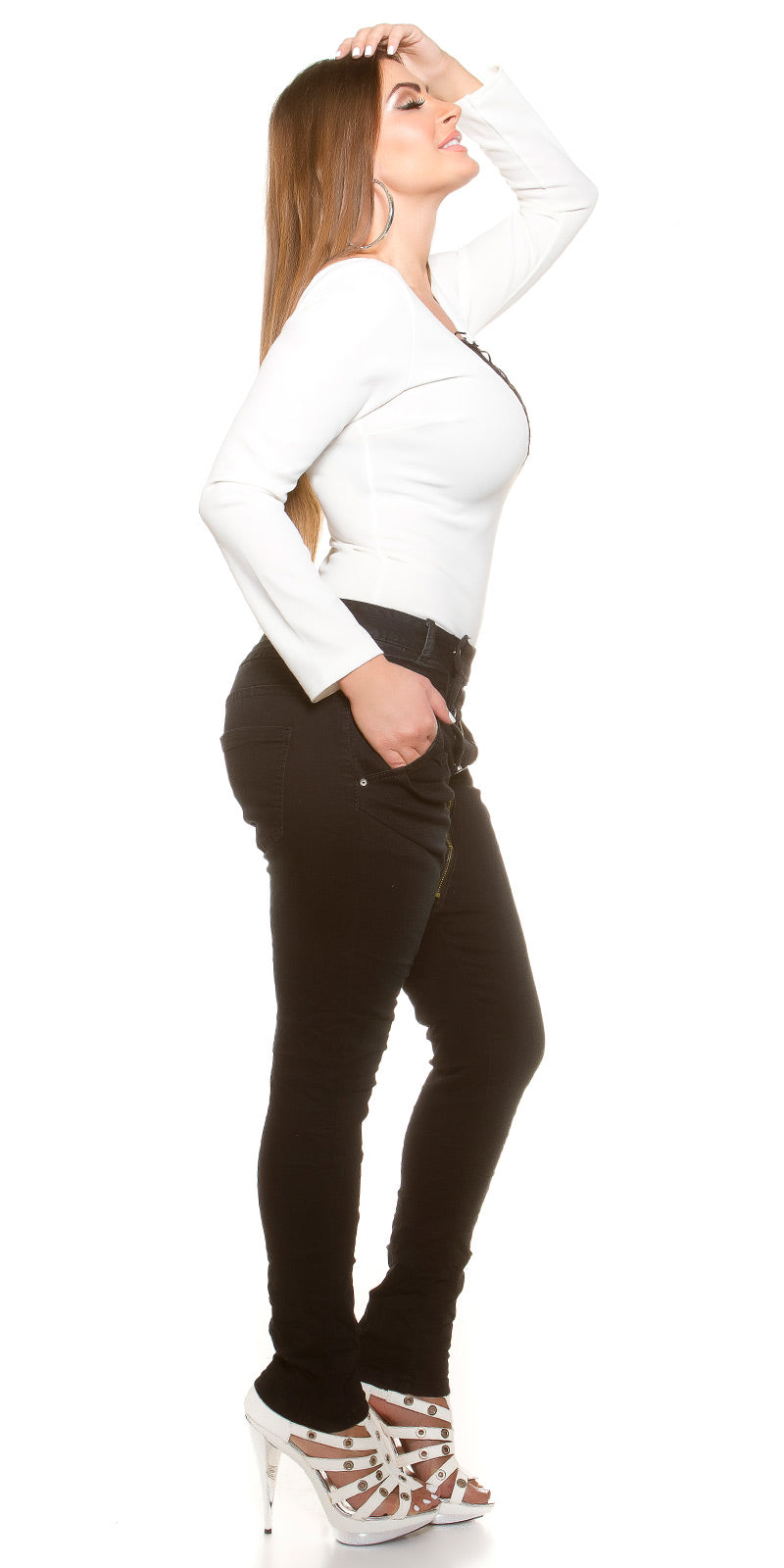 Rozmiar dla krągłych dziewczyn! Skinnies z guzikami i zamkiem błyskawicznym