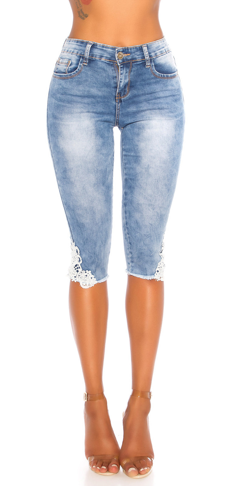 Seksowne jeansy Capri z wysokim stanem