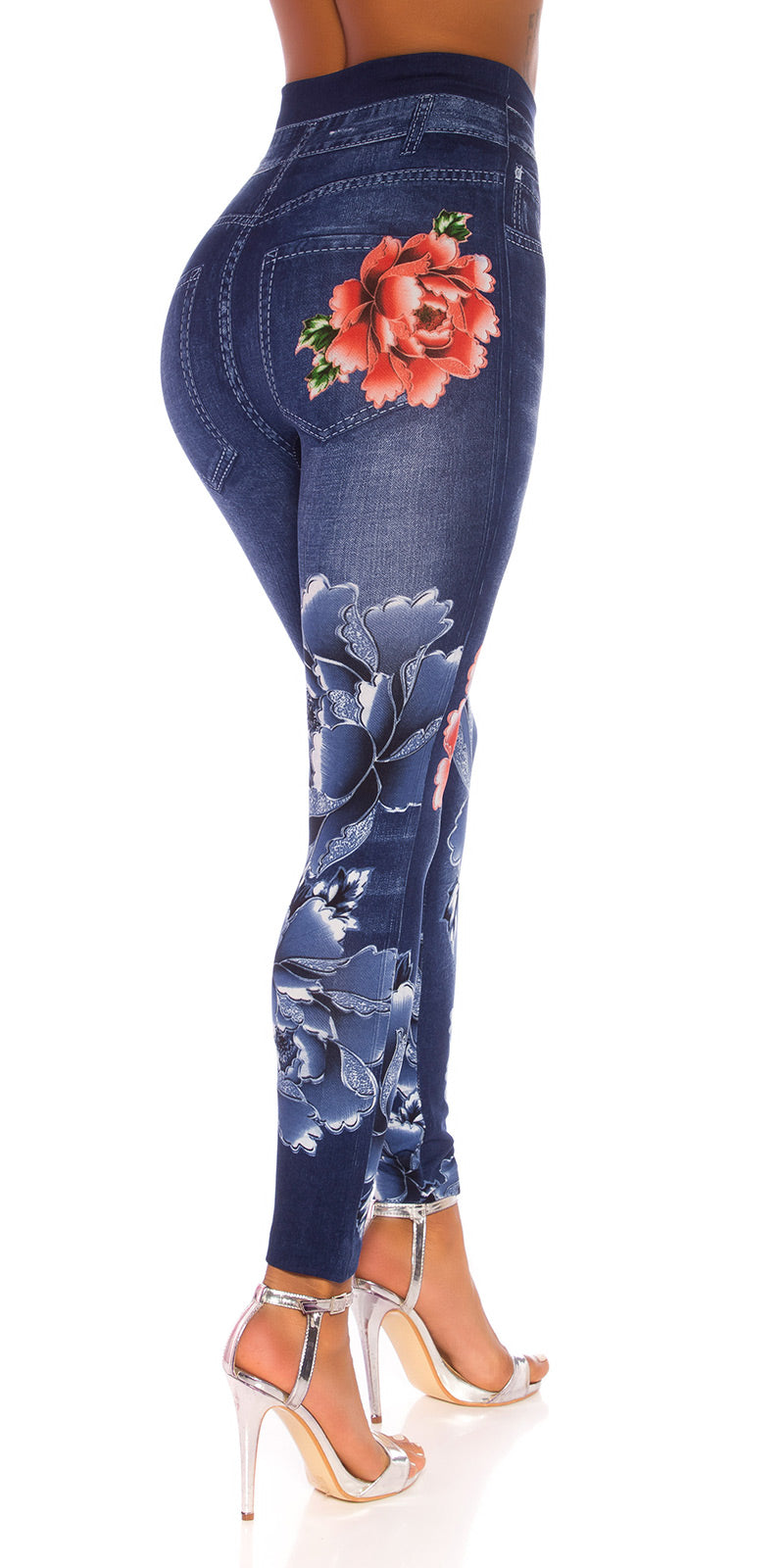 Seksowne legginsy jeansowe z wysokim stanem