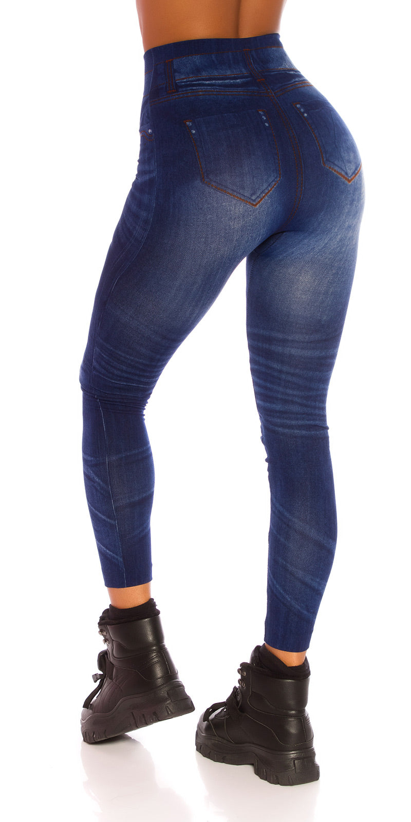Seksowne legginsy Jeanslook z koronkowymi wycięciami