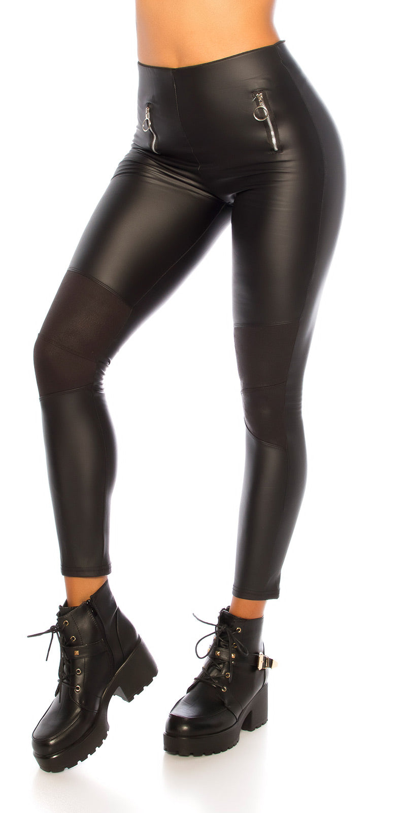 Seksowne legginsy Faux z zamkami błyskawicznymi Deco