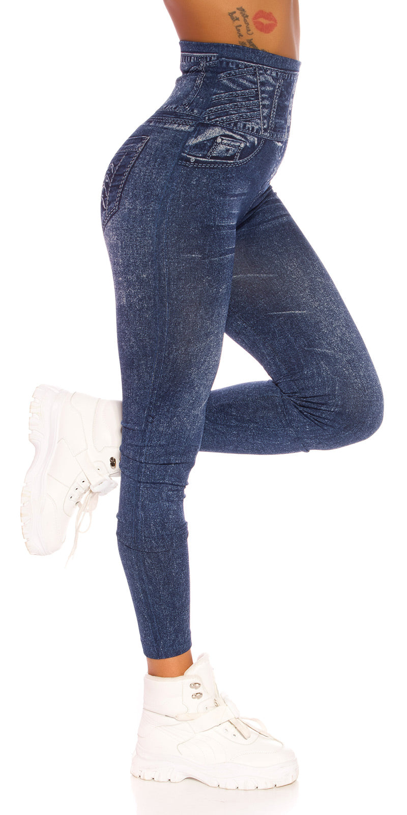 Modne legginsy jeansowe z wysokim stanem