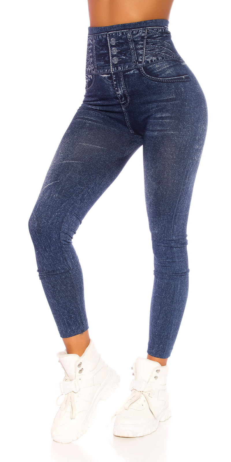 Modne legginsy jeansowe z wysokim stanem