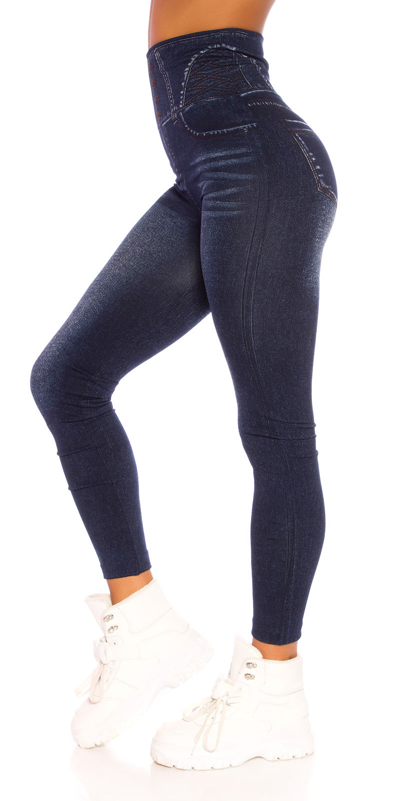 Seksowne legginsy jeansowe z wysokim stanem