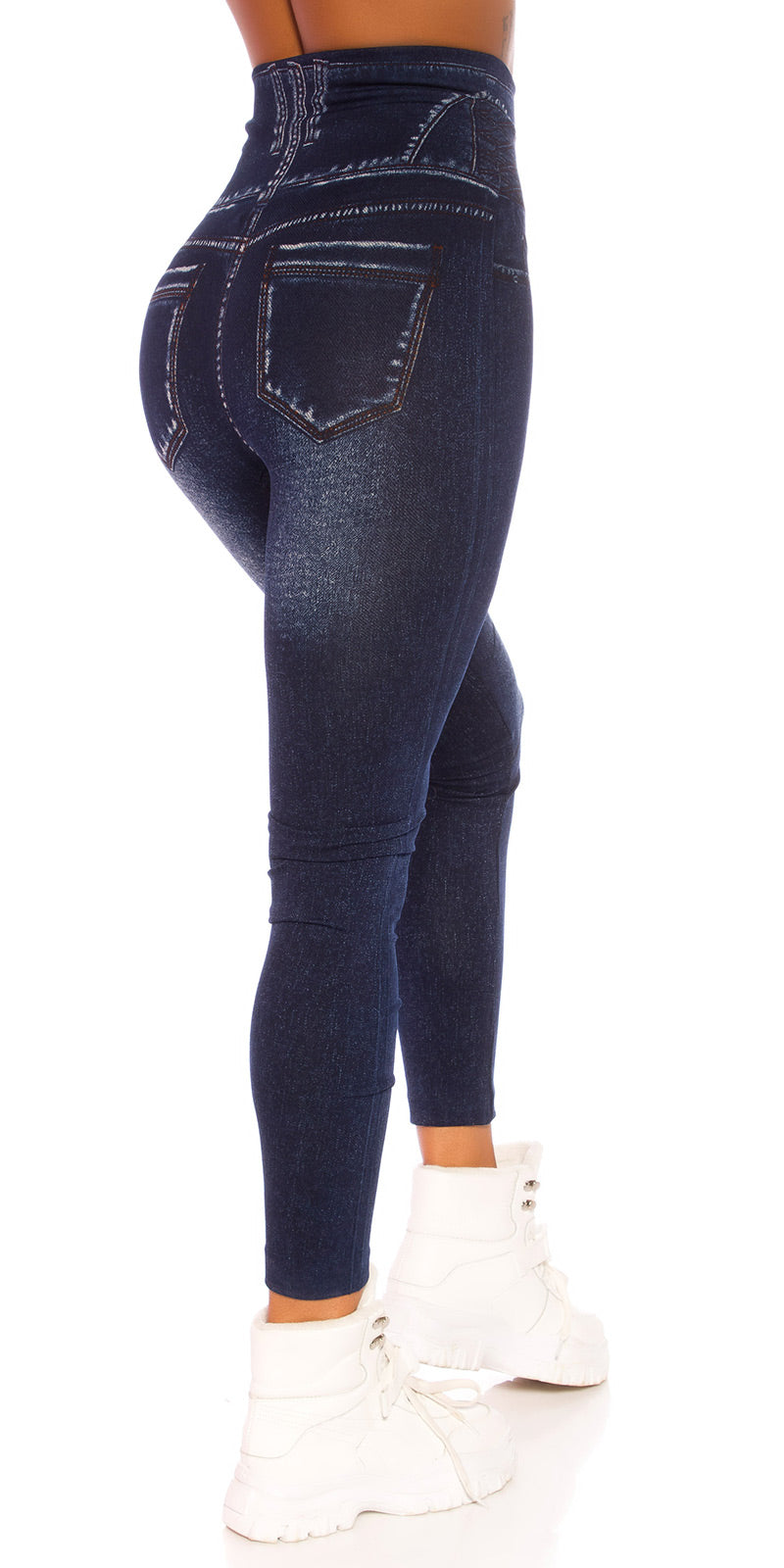 Seksowne legginsy jeansowe z wysokim stanem