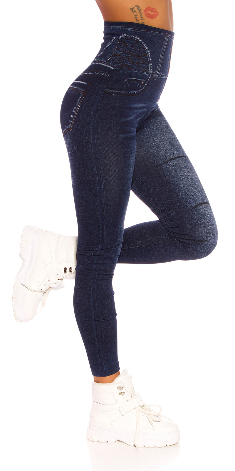 Seksowne legginsy jeansowe z wysokim stanem