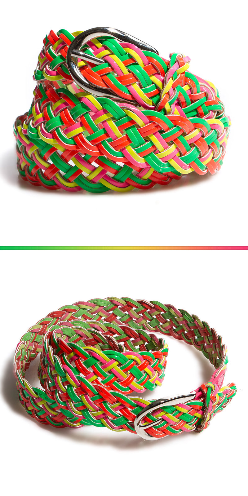 Modny pleciony pasek w neonowych kolorach