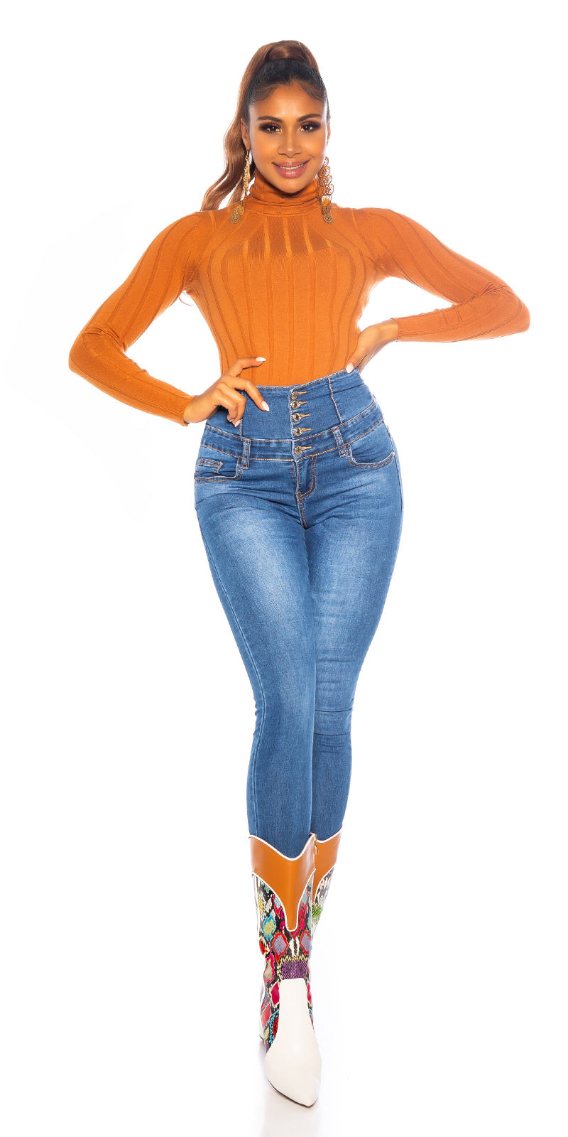 Seksowne jeansy skinny z super wysoką talią