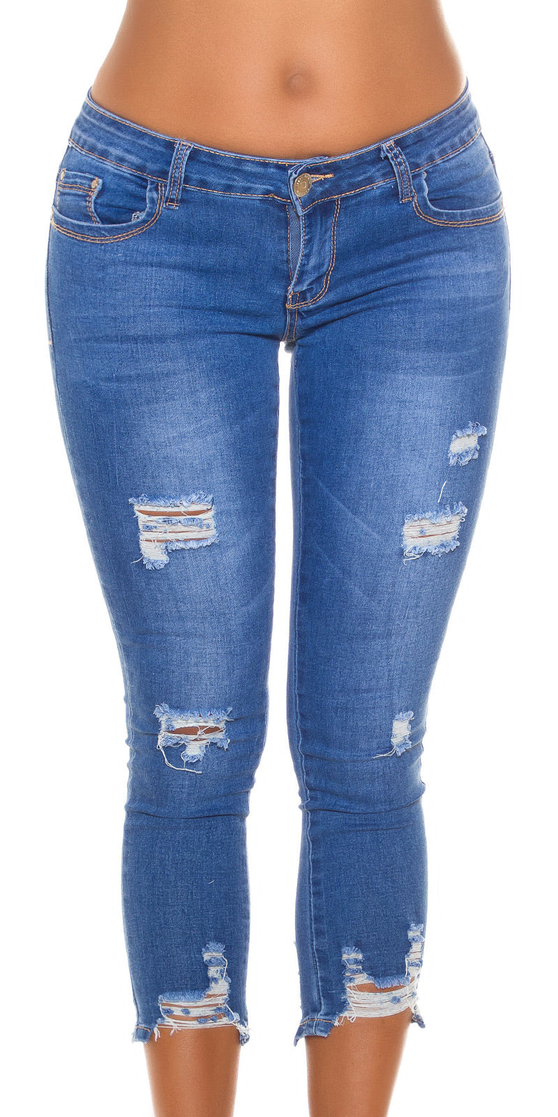 Seksowne dżinsy slim fit 7/8 z niskim stanem w stylu used look