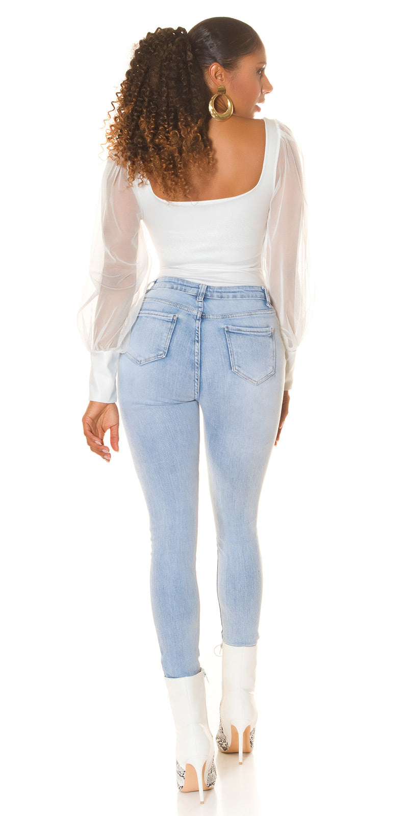 Seksowne jeansy z wysokim stanem "jasny denim"