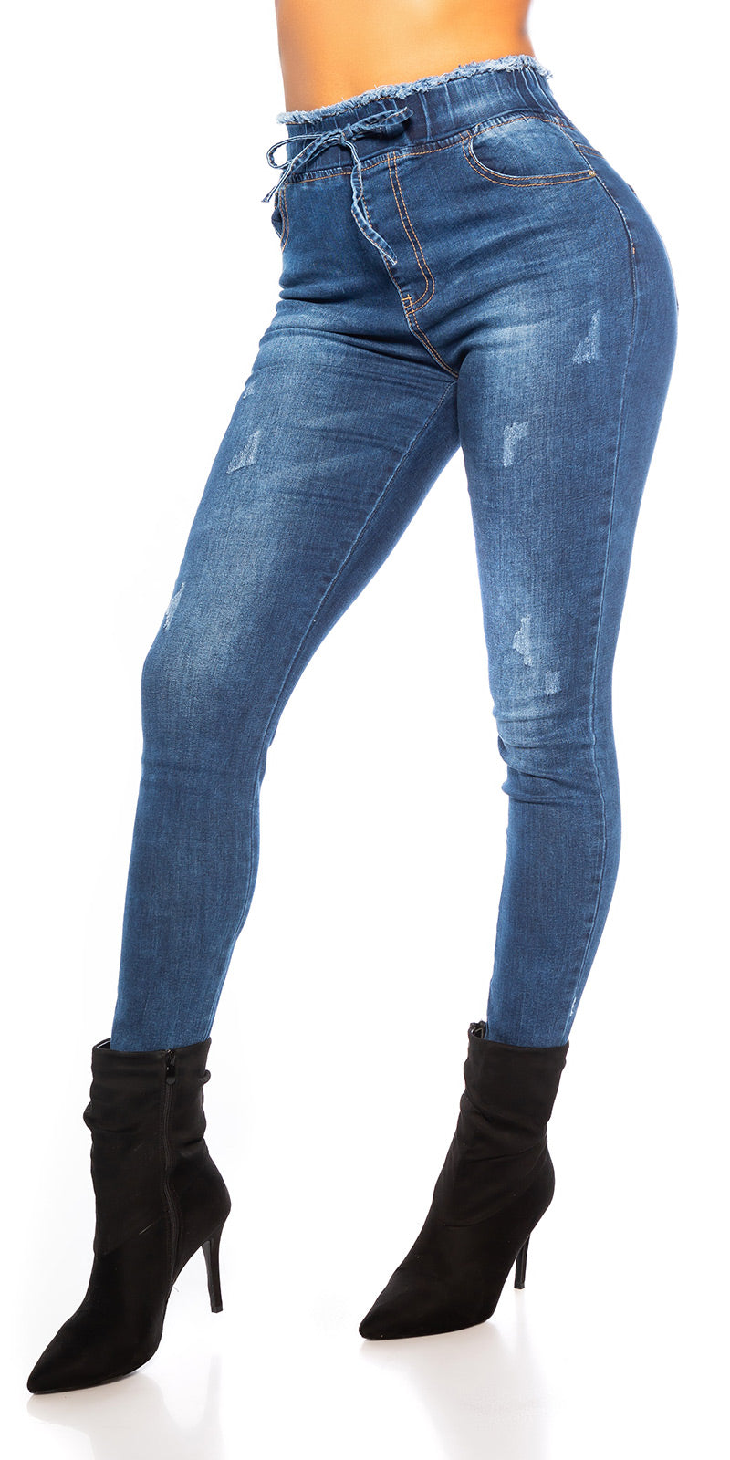 Modne jeansy ze sznurkiem w stylu casual