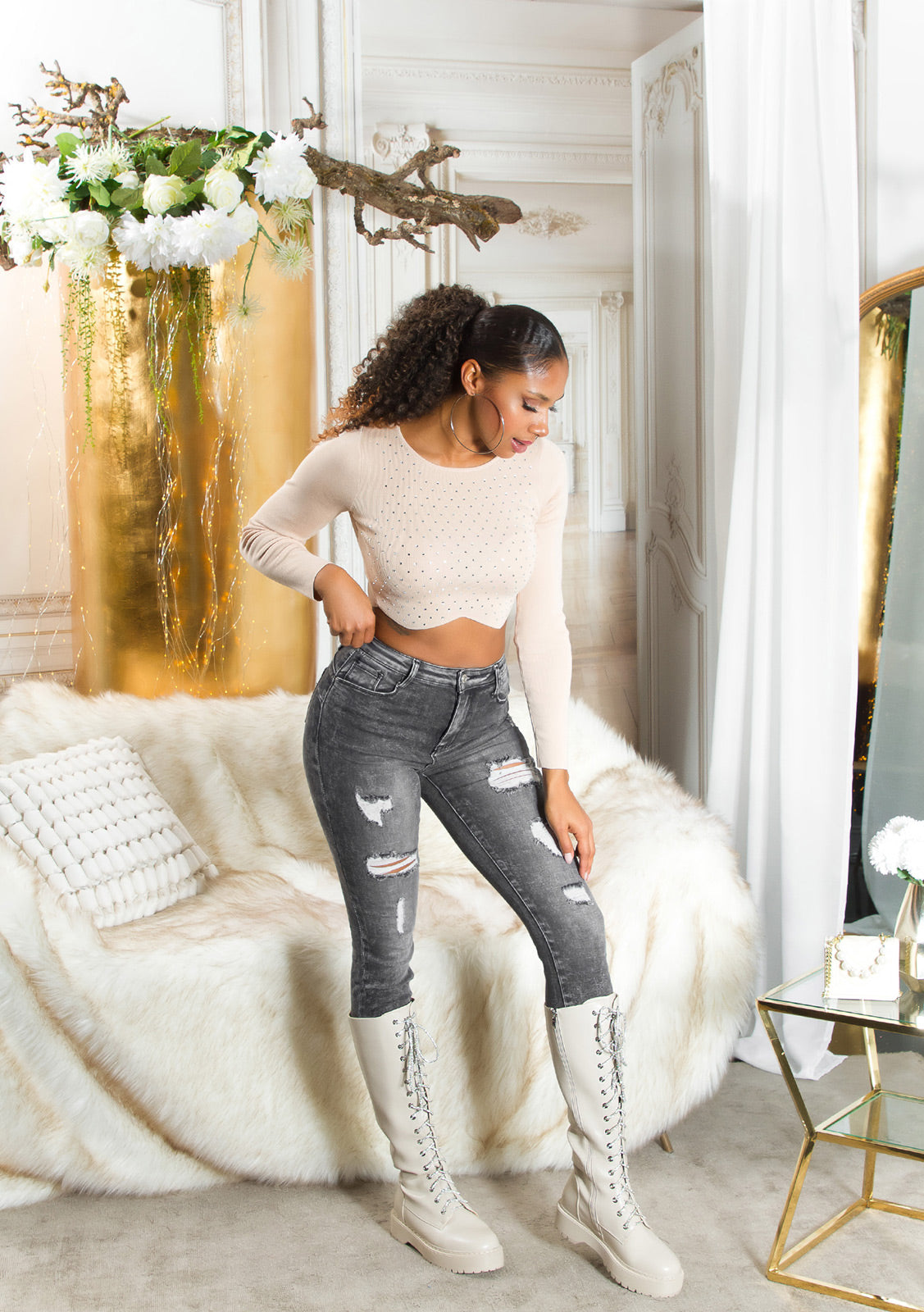 Sexy Musthave Jeansy z wysokim stanem i push-upem Used Look