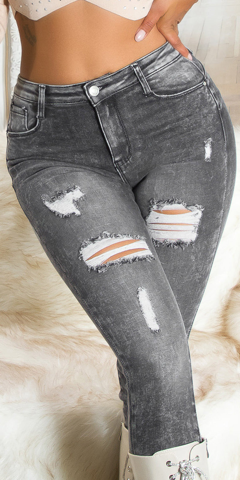 Sexy Musthave Jeansy z wysokim stanem i push-upem Used Look