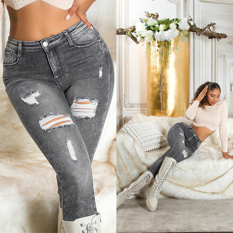 Sexy Musthave Jeansy z wysokim stanem i push-upem Used Look