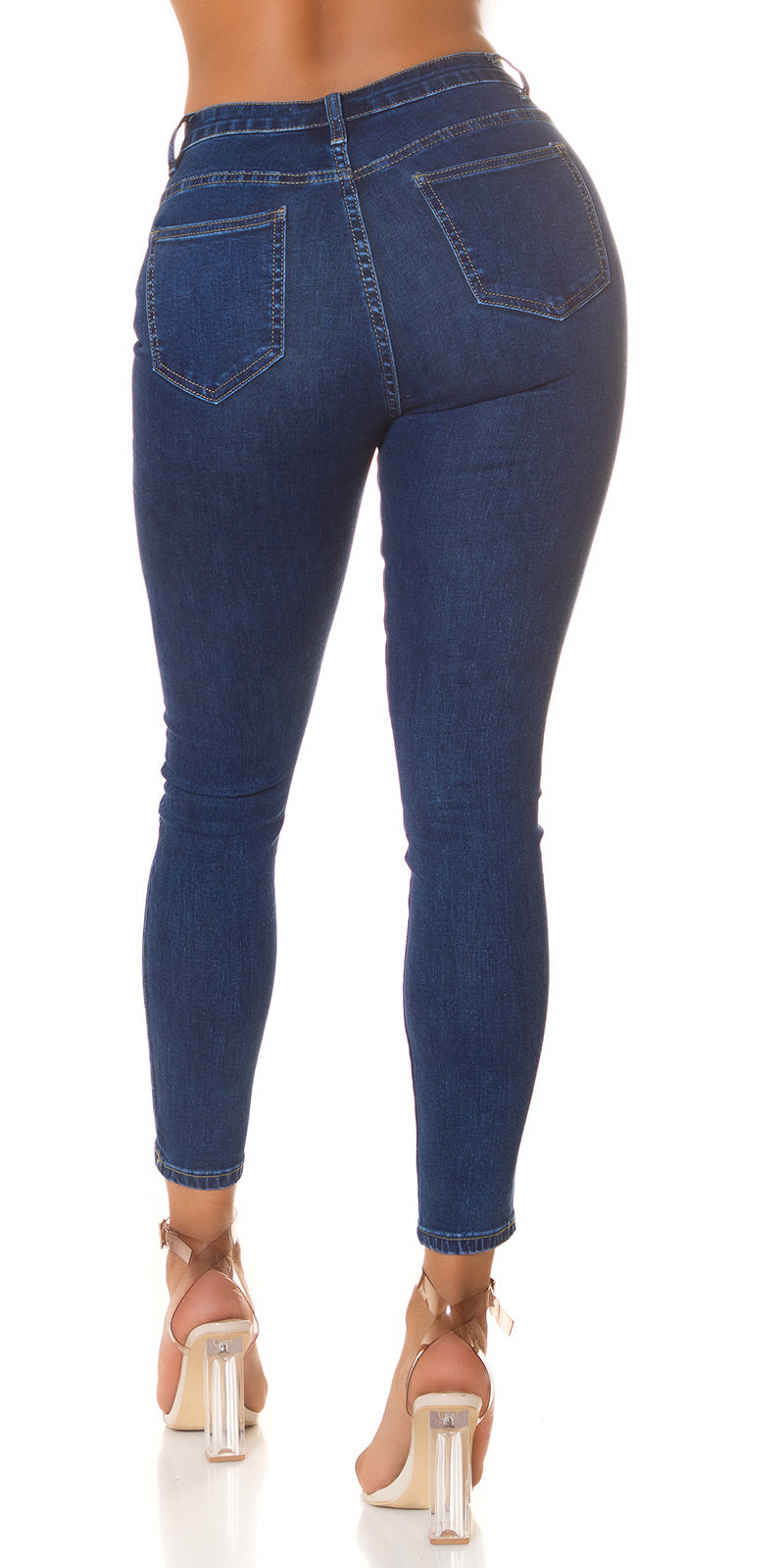Seksowne jeansy skinny z naszywanymi kieszeniami