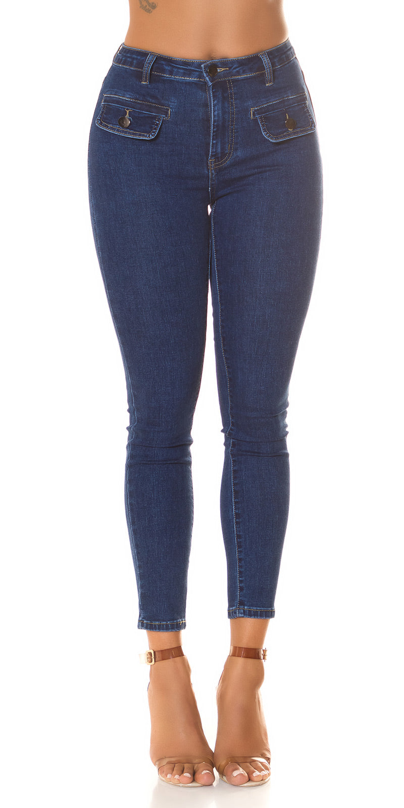 Seksowne jeansy skinny z naszywanymi kieszeniami