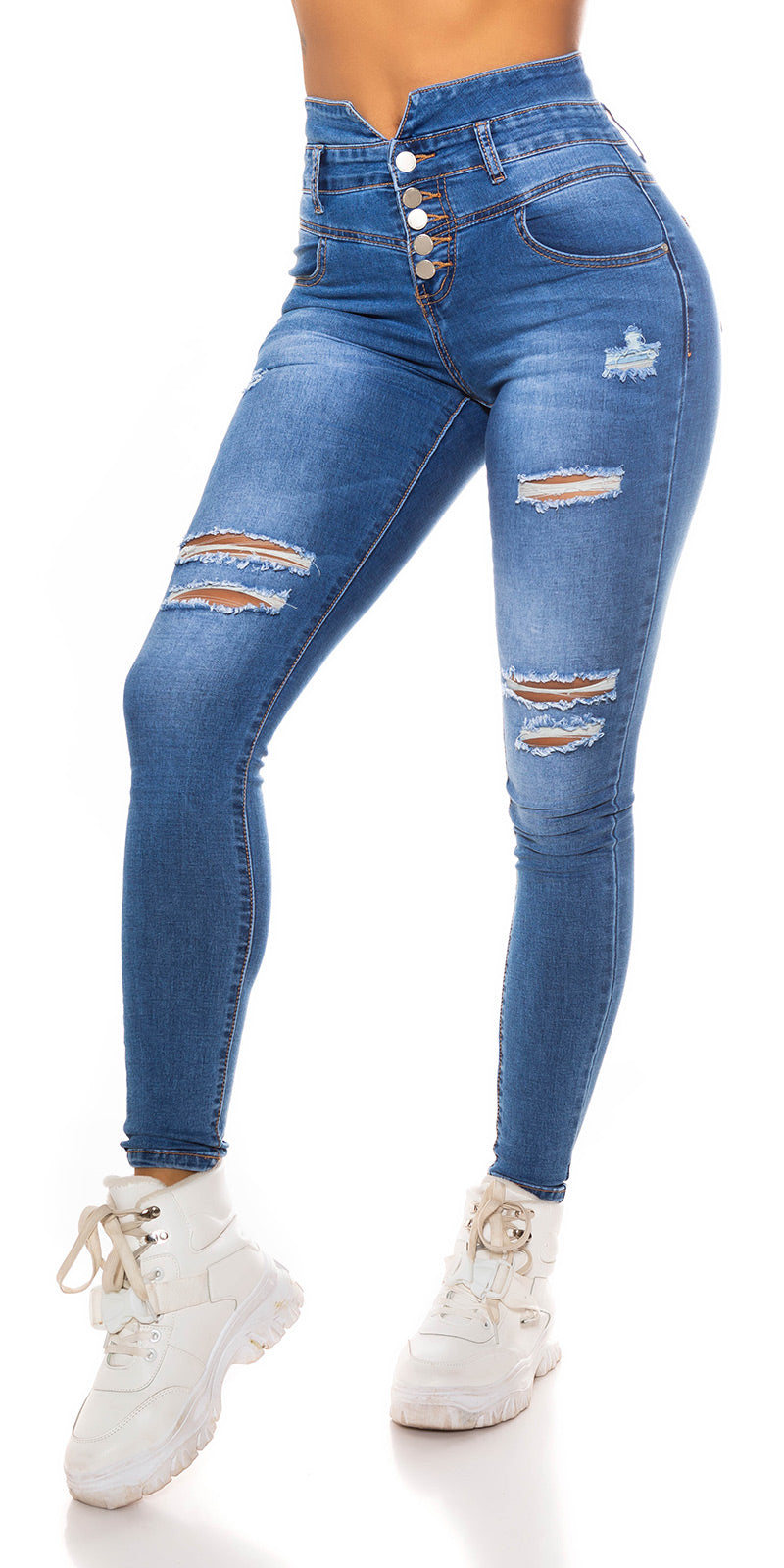 Seksowne jeansy Skinny Mega z wysokim stanem Used Look