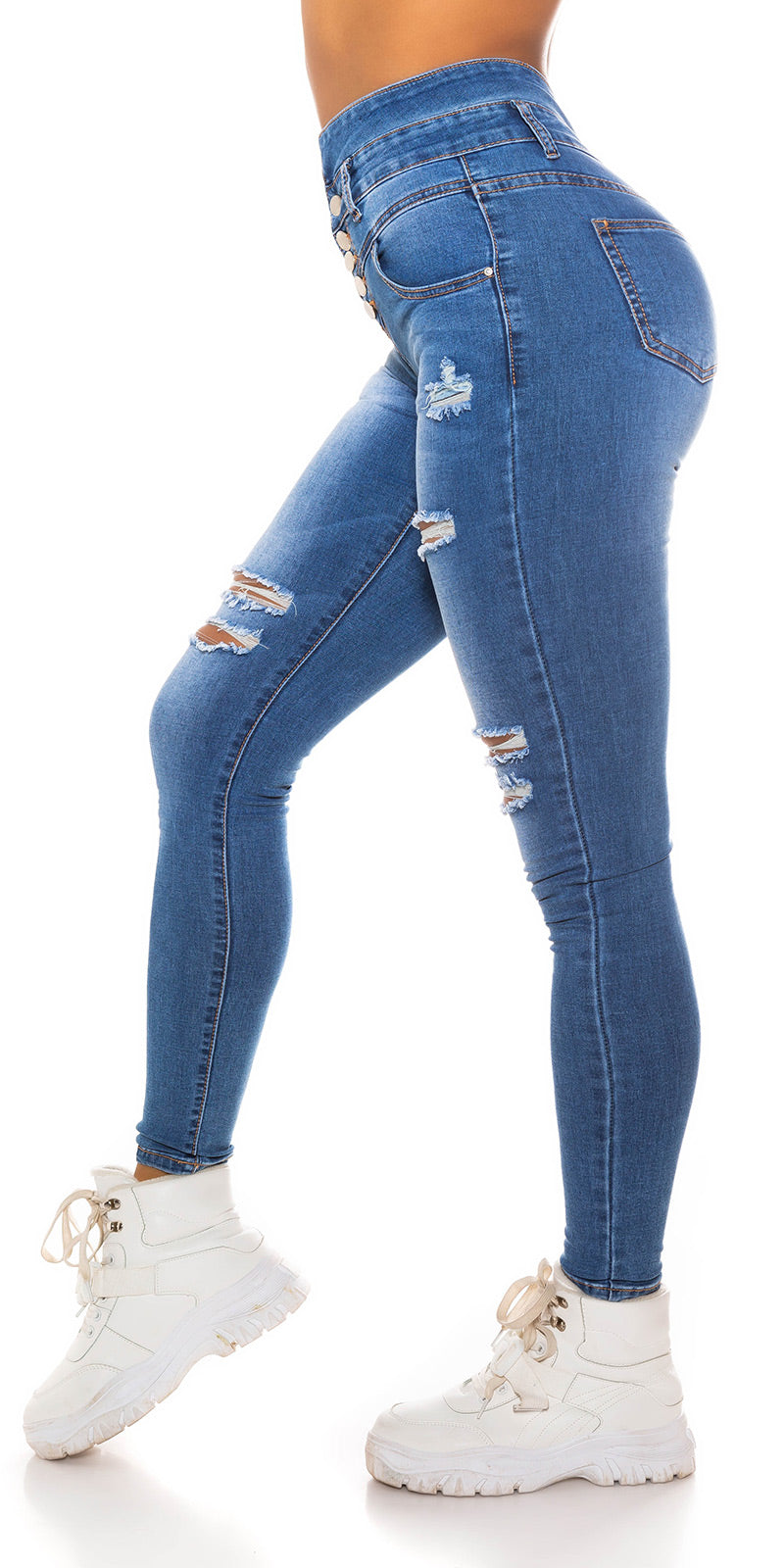 Seksowne jeansy Skinny Mega z wysokim stanem Used Look