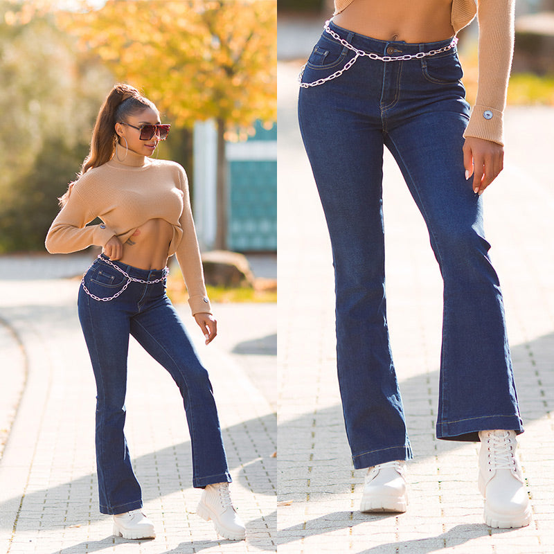 Modne jeansy z ciemnego denimu w kwiaty