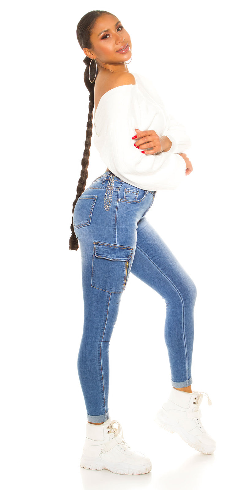 Sexy Push-Up CargoJeans z bocznymi kieszeniami