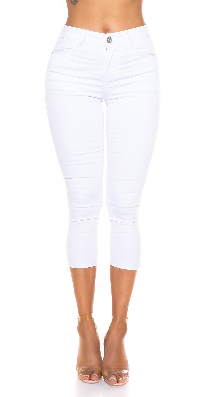 Seksowne modne jeansy capri skinny