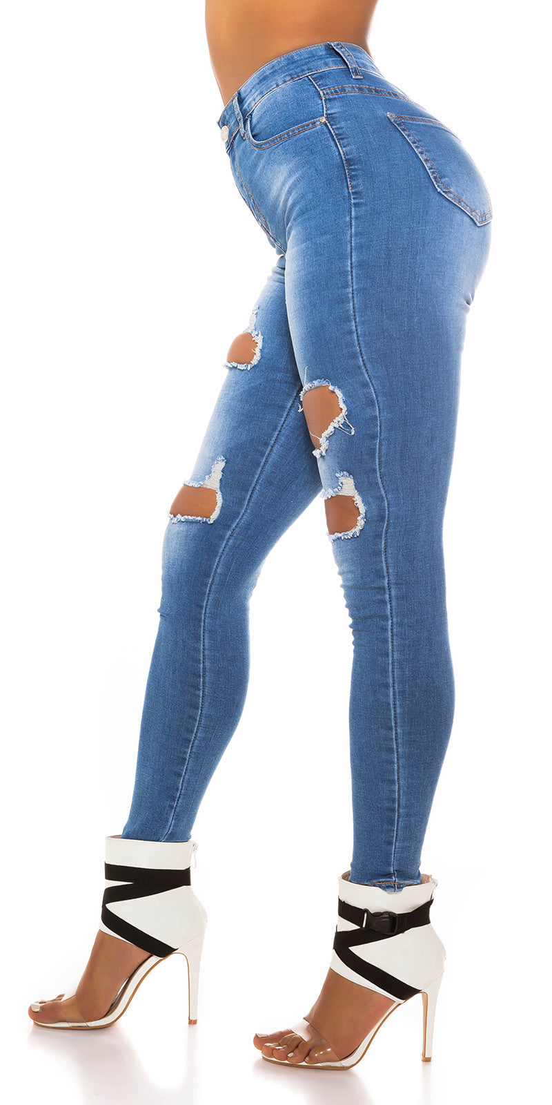 Seksowne jeansy slim fit z wycięciami