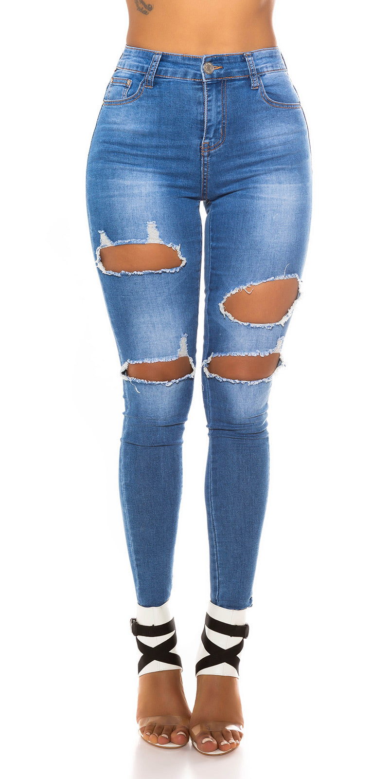 Seksowne jeansy slim fit z wycięciami