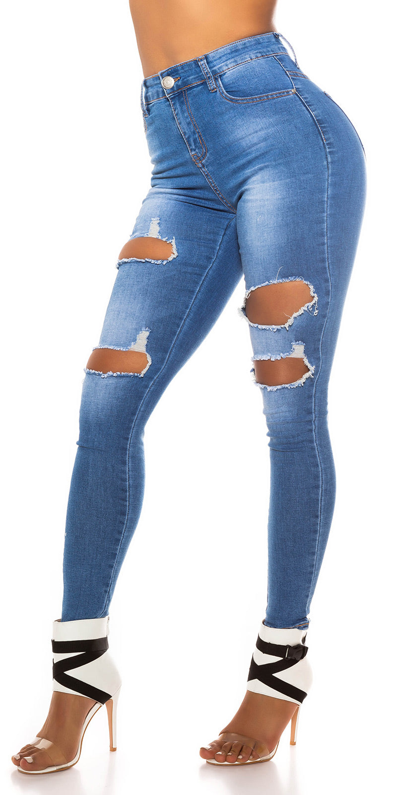 Seksowne jeansy slim fit z wycięciami
