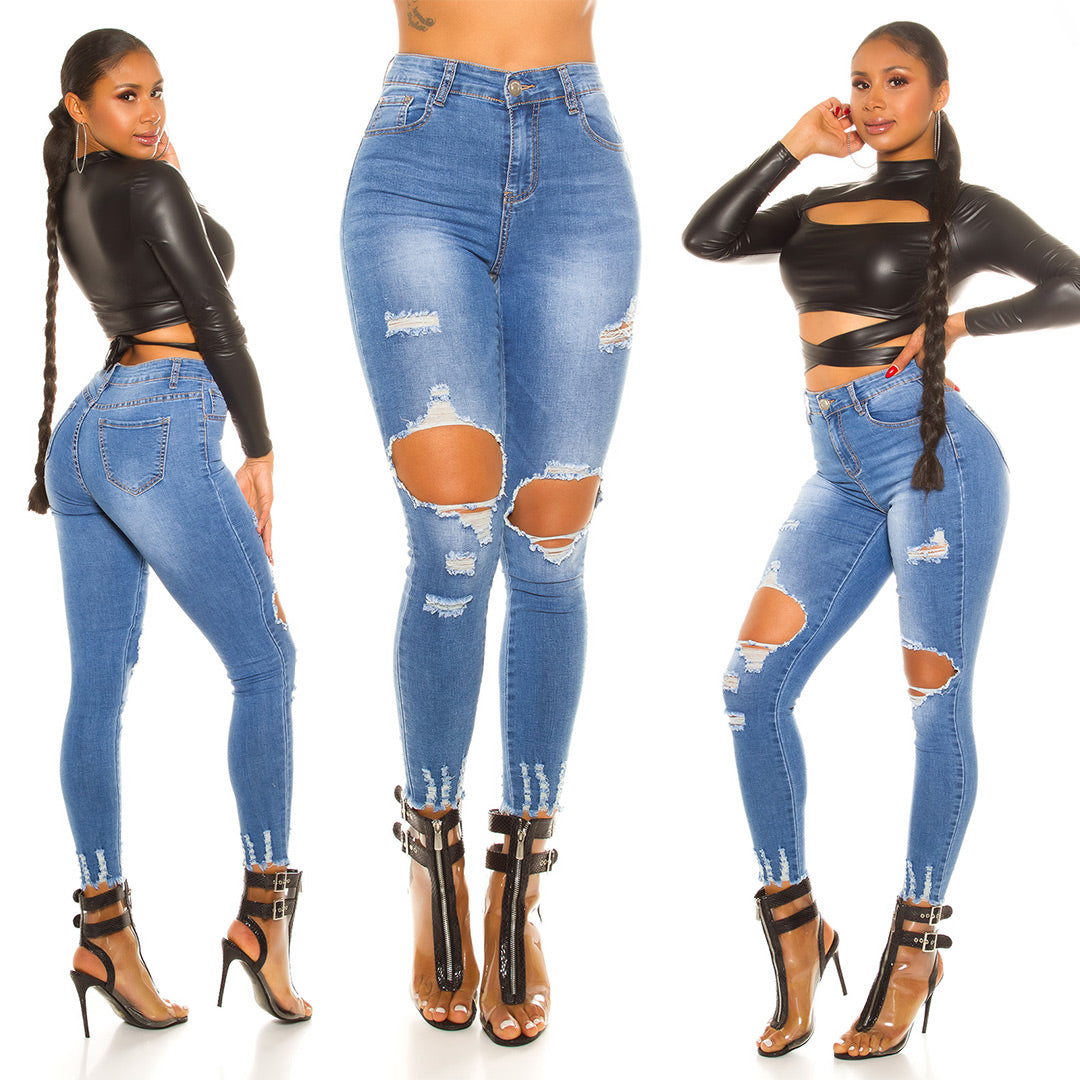 Seksowne jeansy skinny z wysokim stanem - Used Look