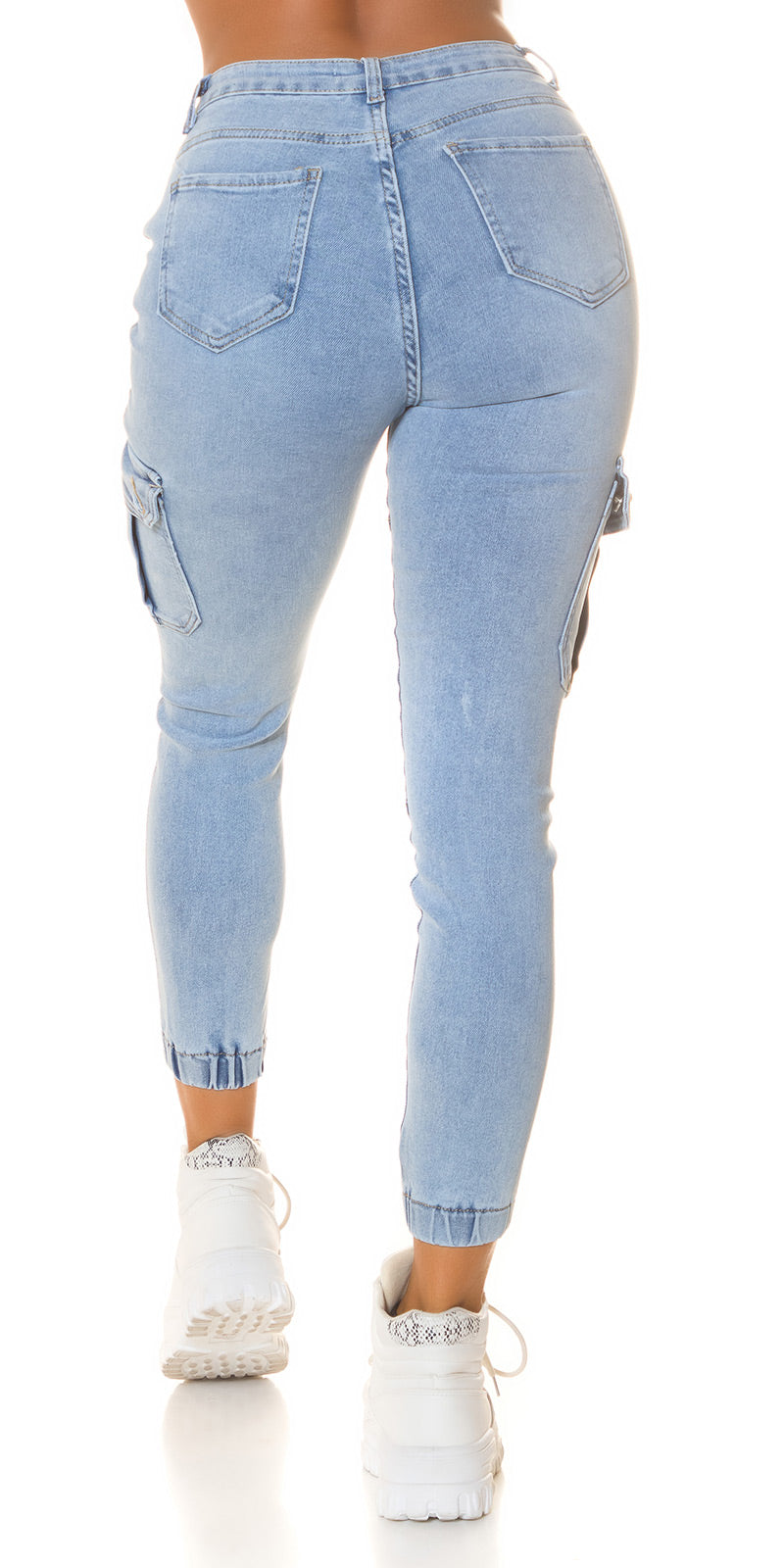 Seksowne jeansy skinny z wysokim stanem w stylu cargo