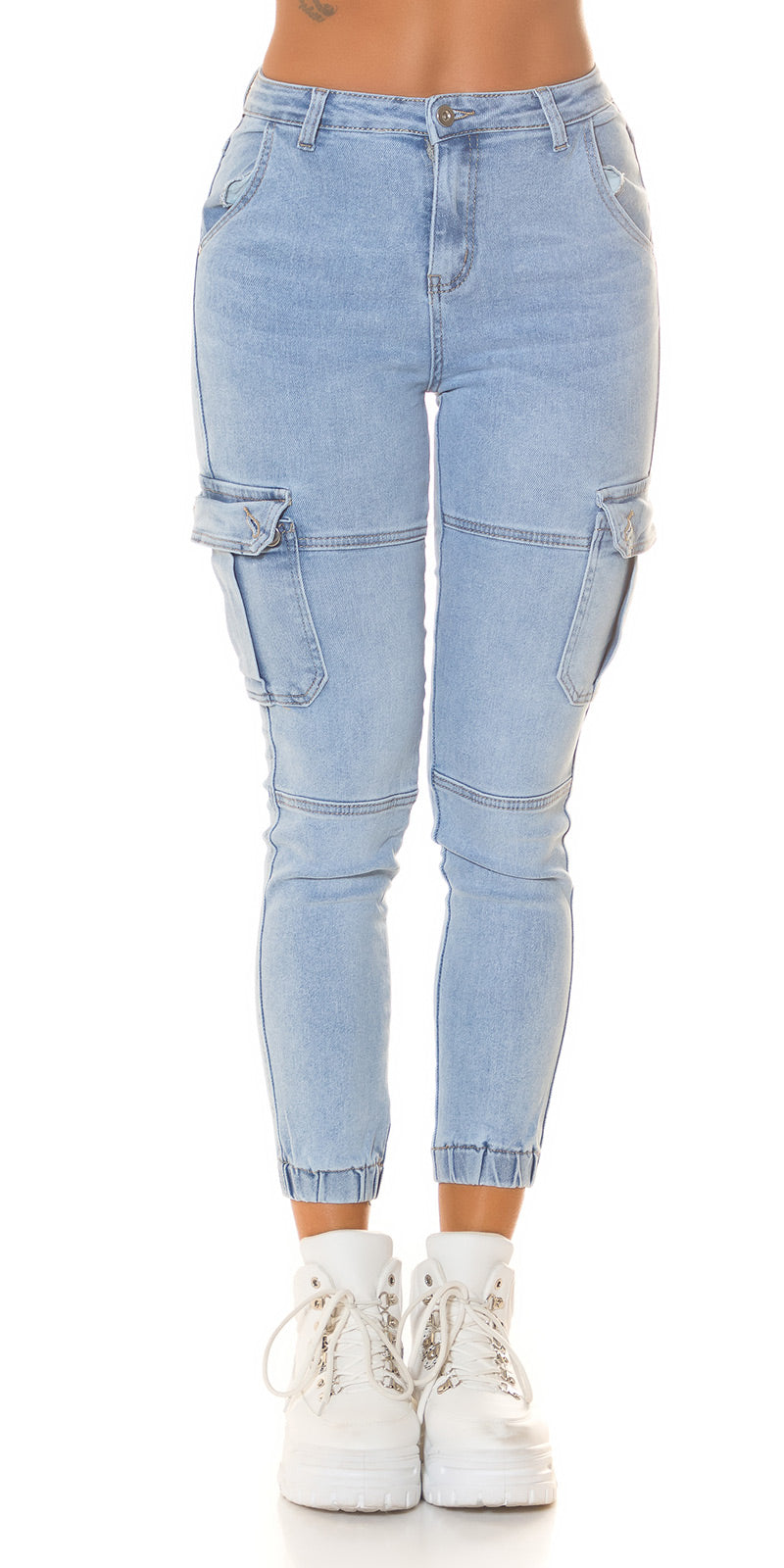 Seksowne jeansy skinny z wysokim stanem w stylu cargo