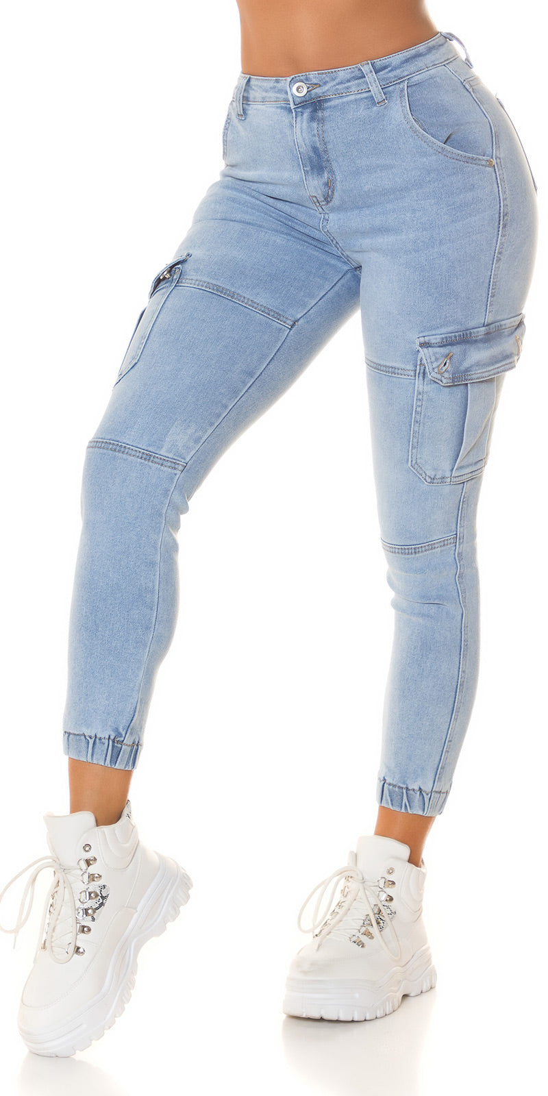 Seksowne jeansy skinny z wysokim stanem w stylu cargo