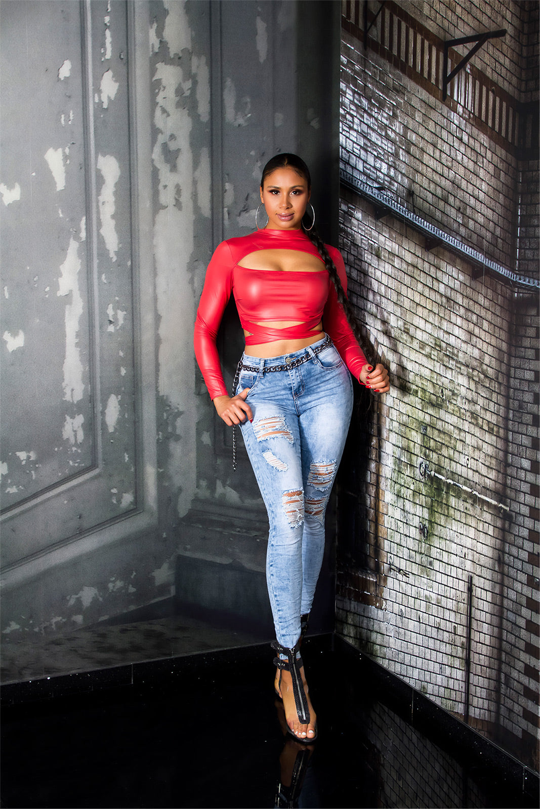 Seksowne jeansy Skinny Used Look