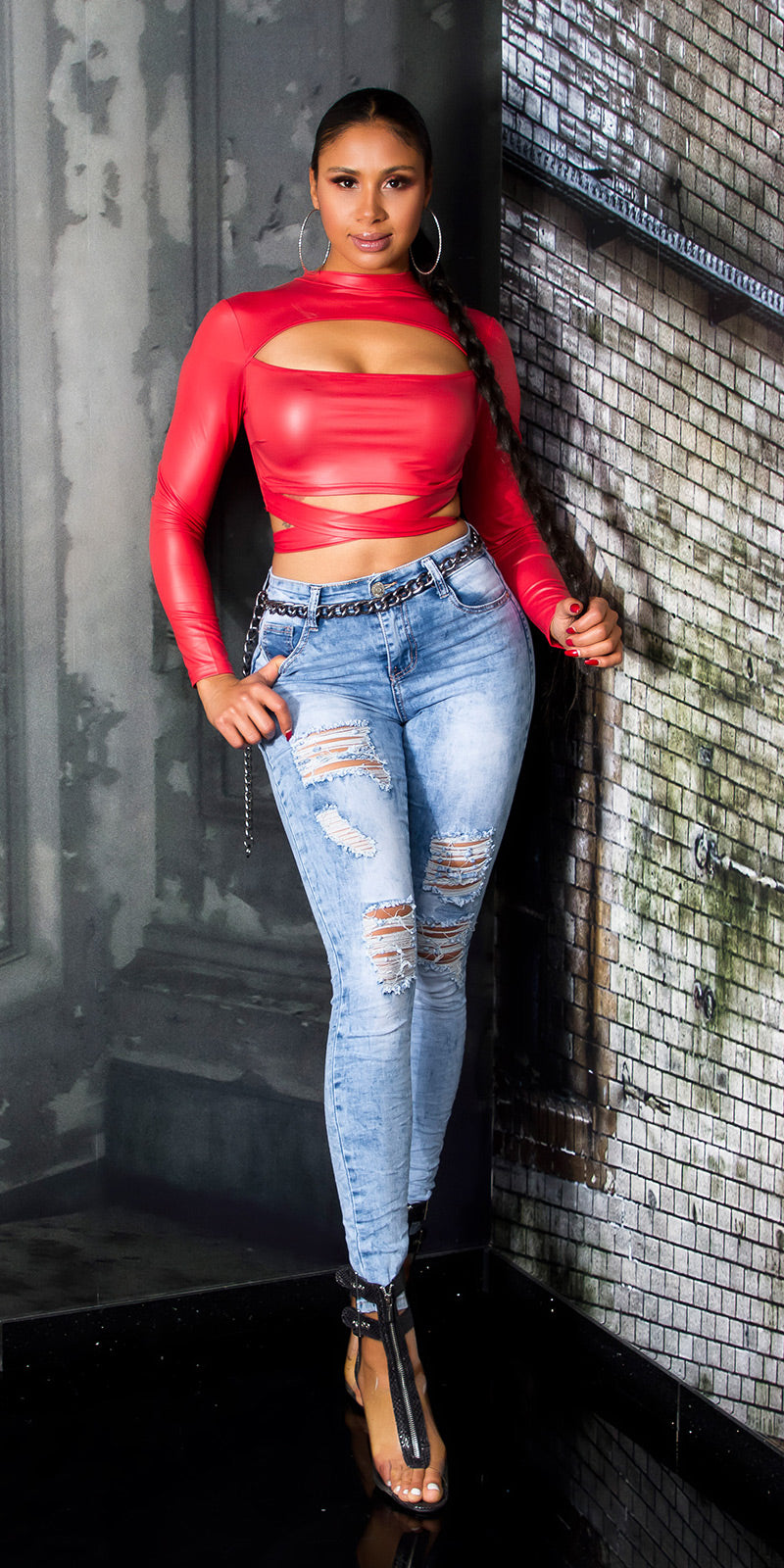 Seksowne jeansy Skinny Used Look
