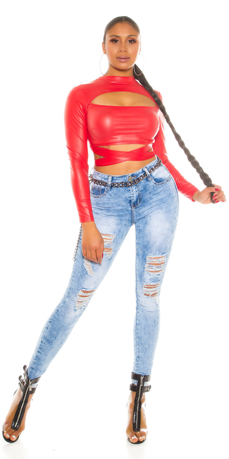 Seksowne jeansy Skinny Used Look