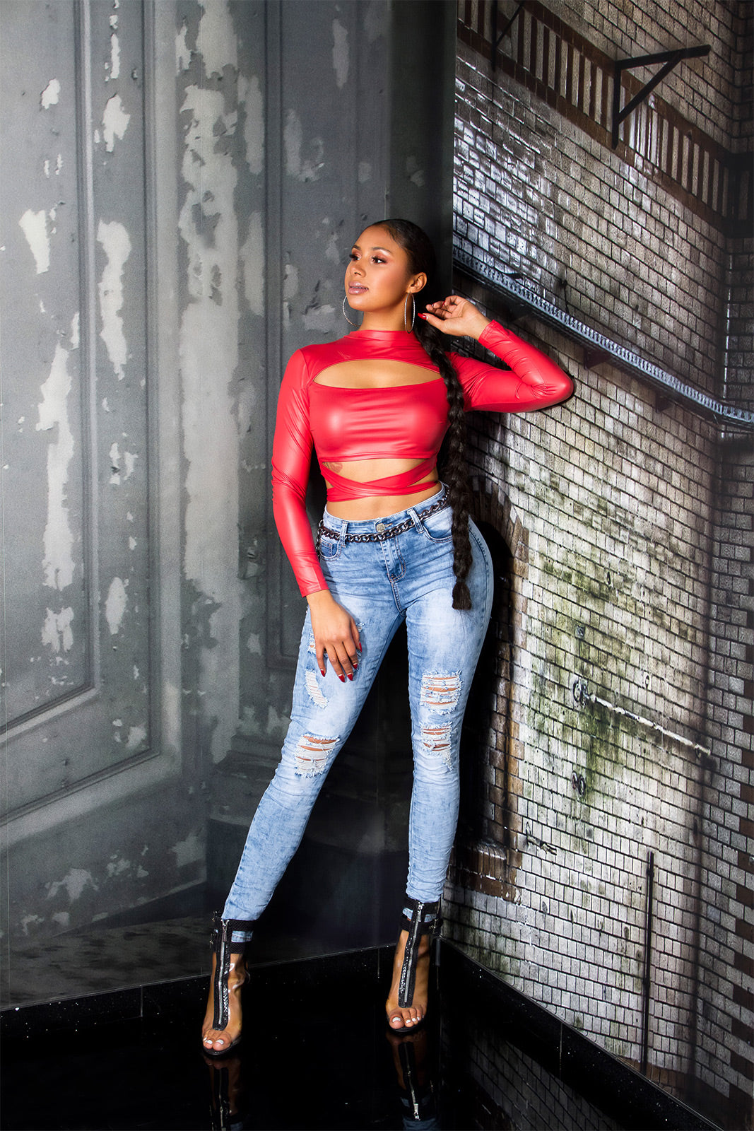 Seksowne jeansy Skinny Used Look