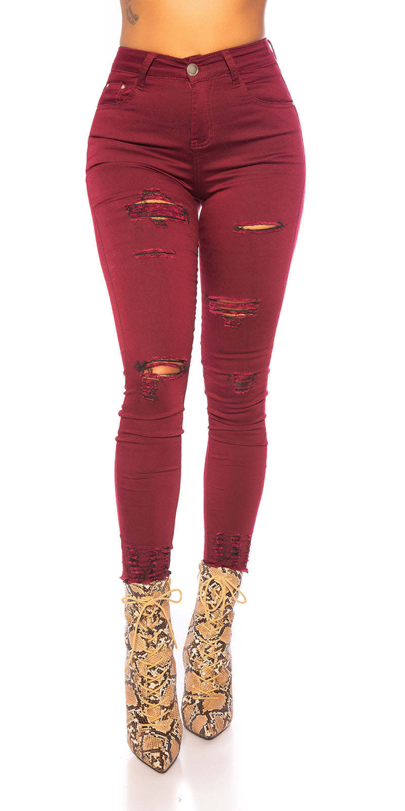 Seksowne jeansy skinny z przetarciami