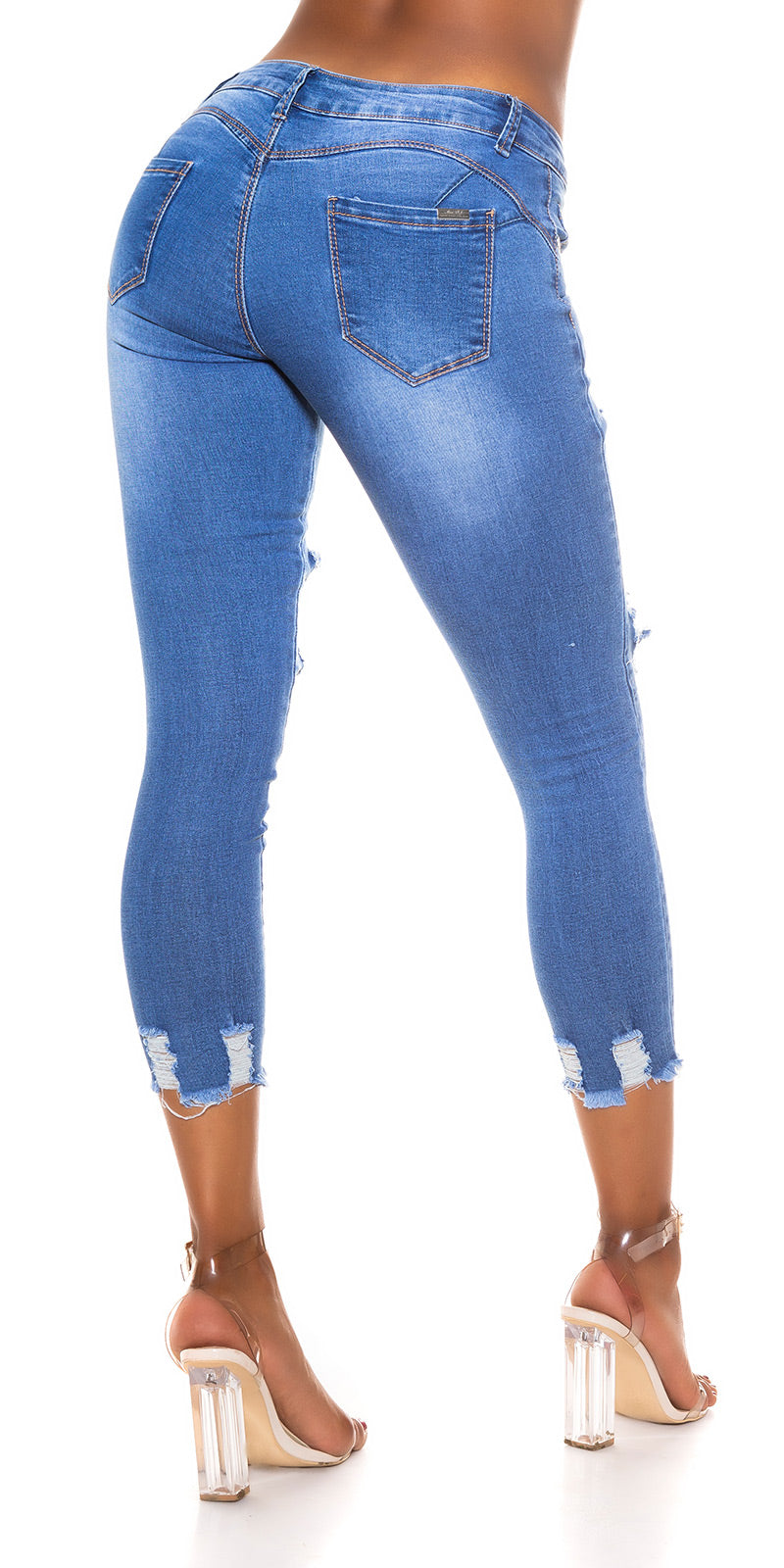 Seksowne jeansy skinny z naszywkami z siateczki
