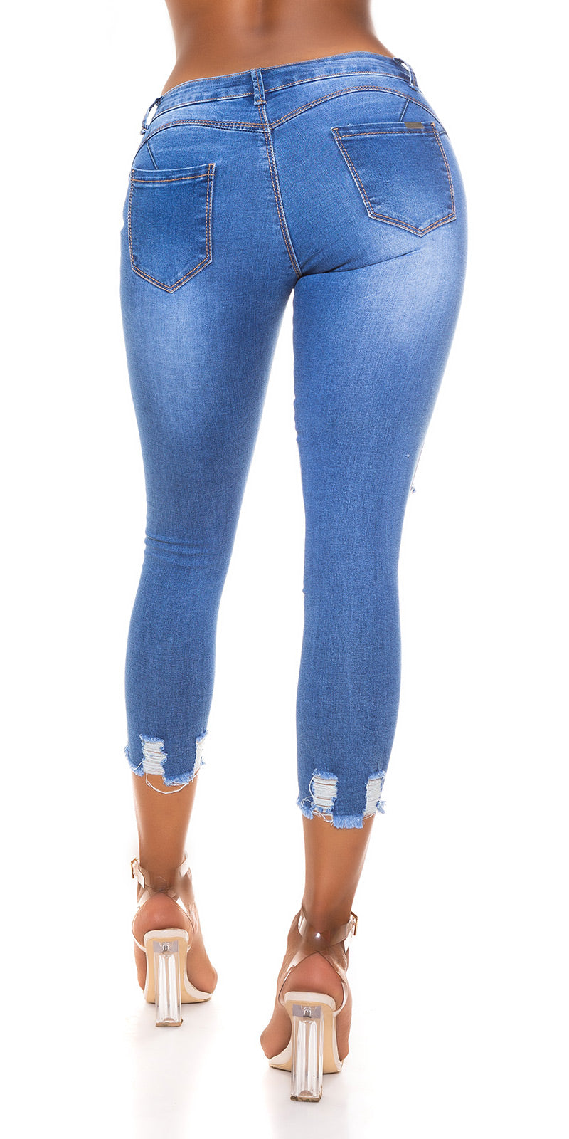 Seksowne jeansy skinny z naszywkami z siateczki