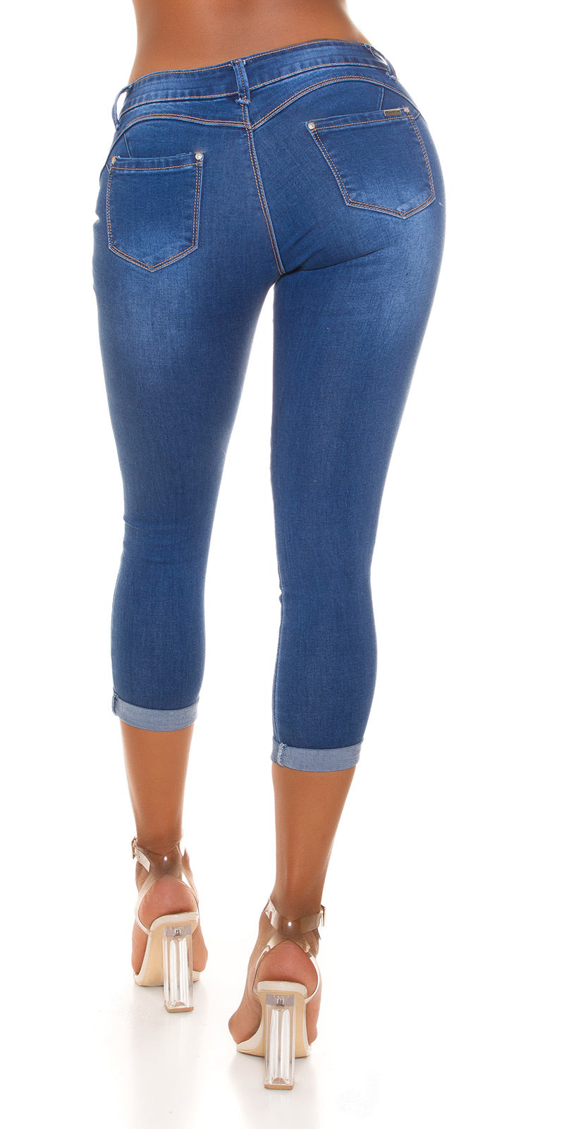 Seksowne jeansy skinny z przetarciami w talii
