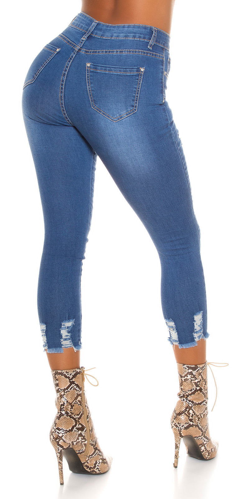 Seksowne jeansy skinny z wysoką talią i rantami
