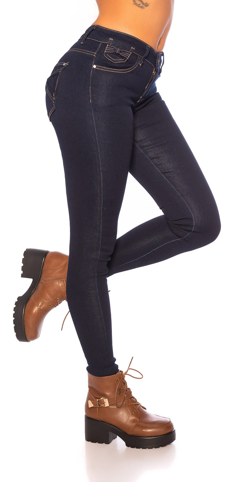 Seksowne jeansy skinny z kokardą