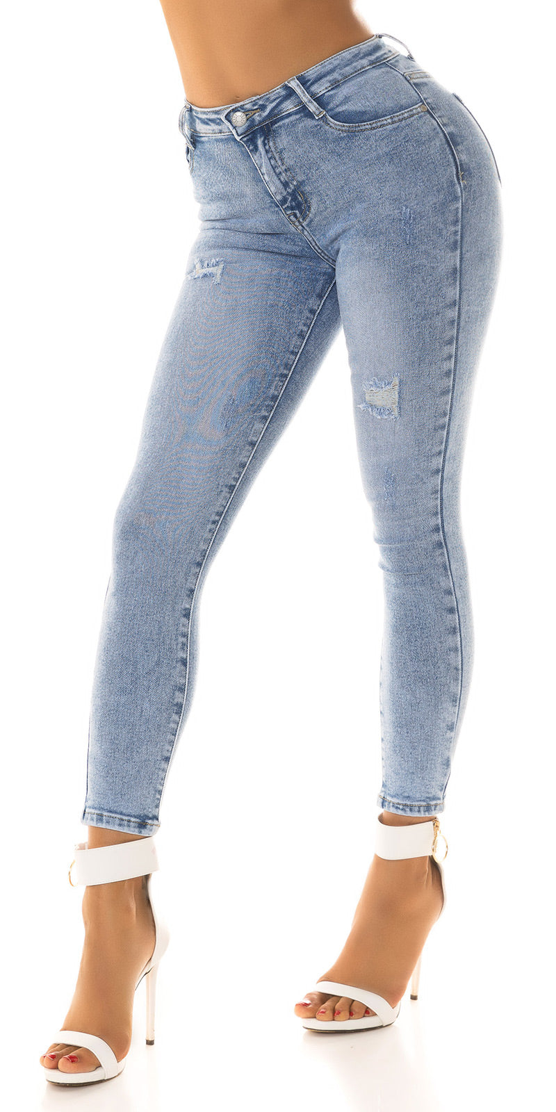 Seksowne dżinsy z wysokim stanem "acid washed" Look