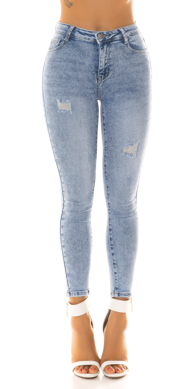 Seksowne dżinsy z wysokim stanem "acid washed" Look
