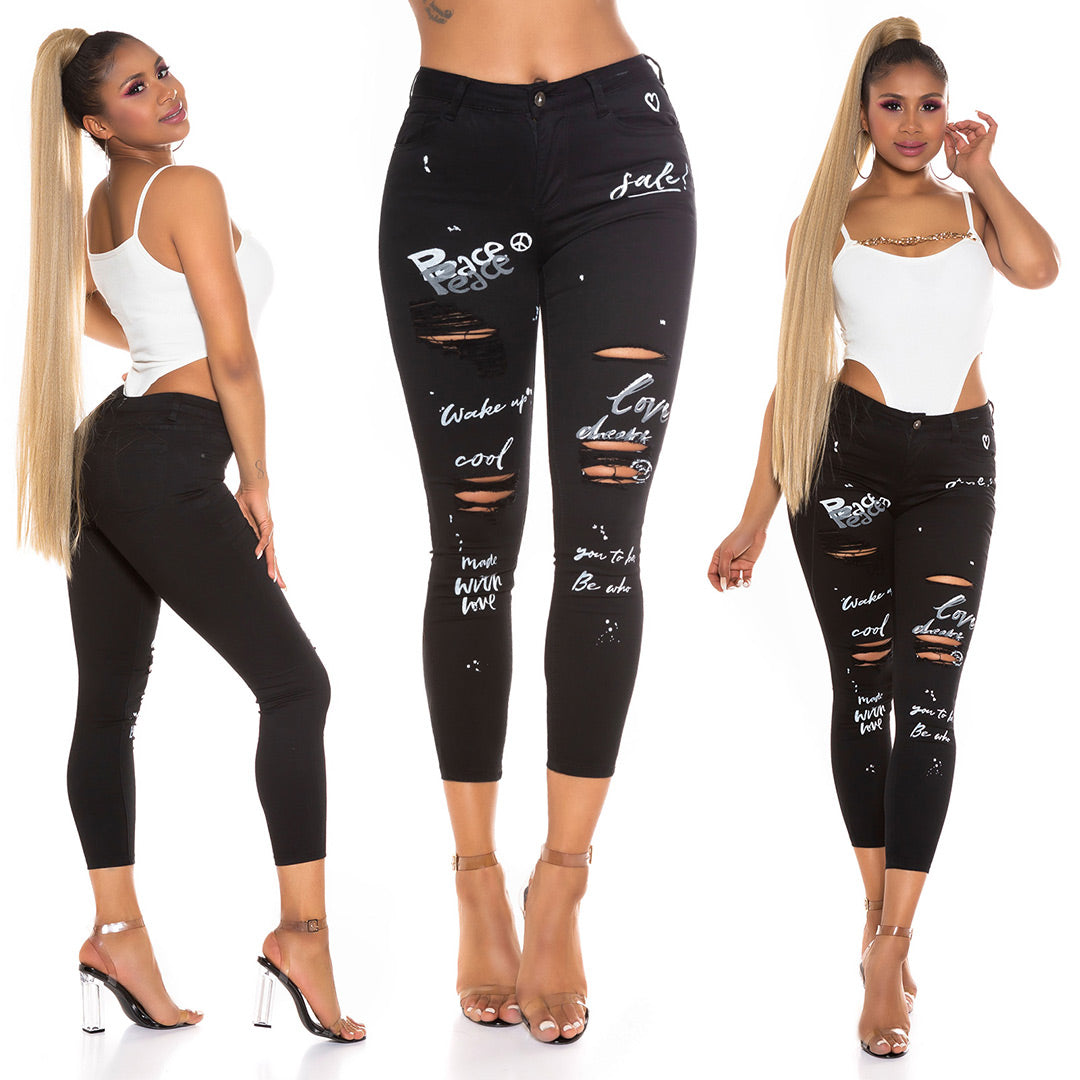 Seksowne jeansy Skinny Jeans z nadrukiem