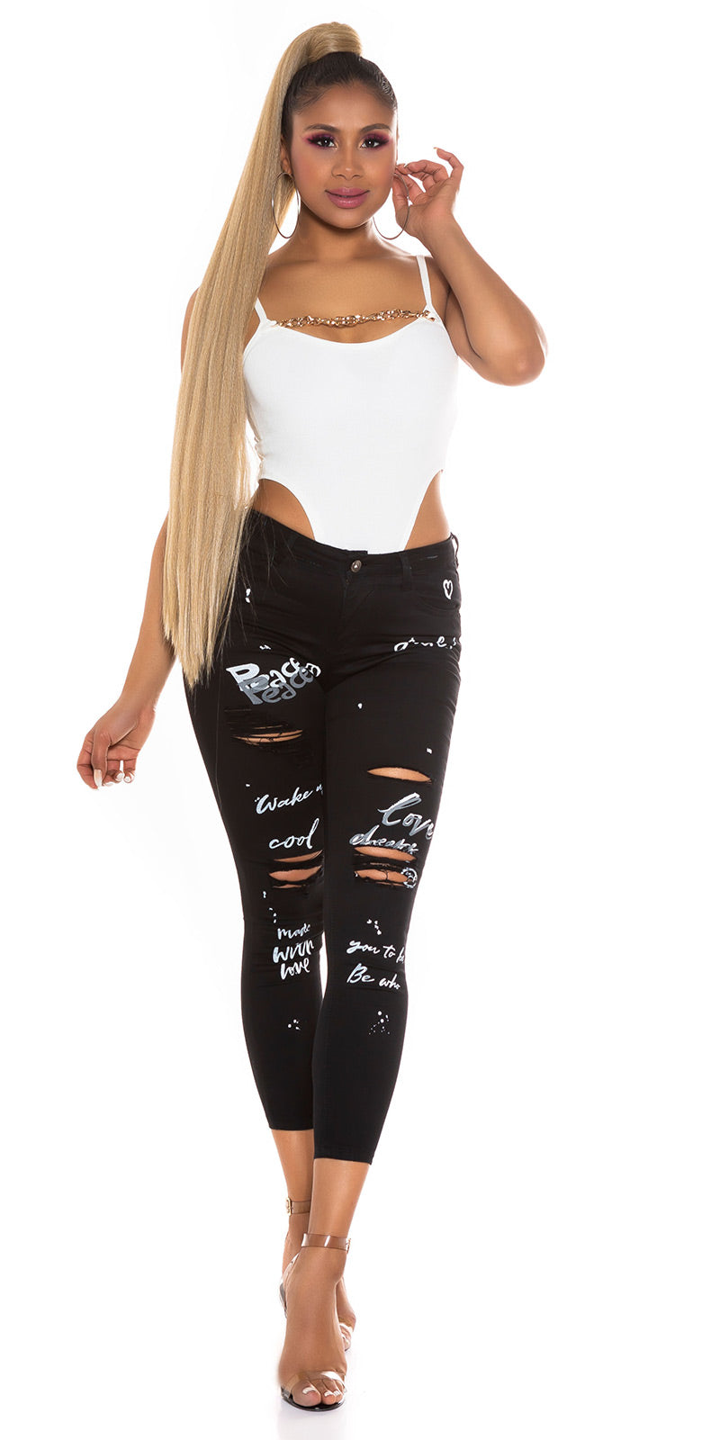 Seksowne jeansy Skinny Jeans z nadrukiem