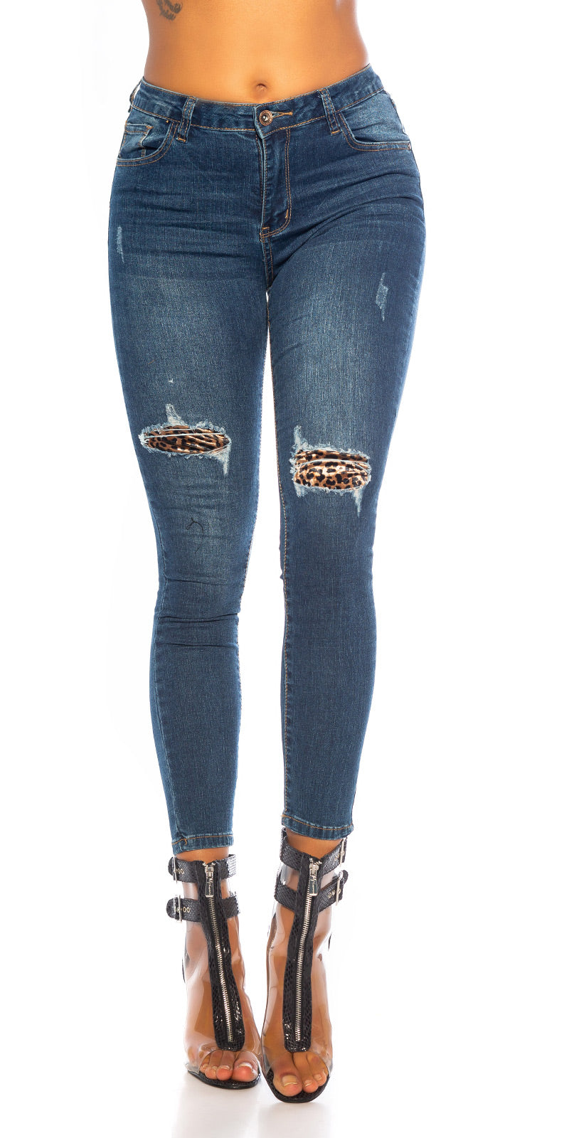 Seksowne jeansy skinny z naszywkami Leo