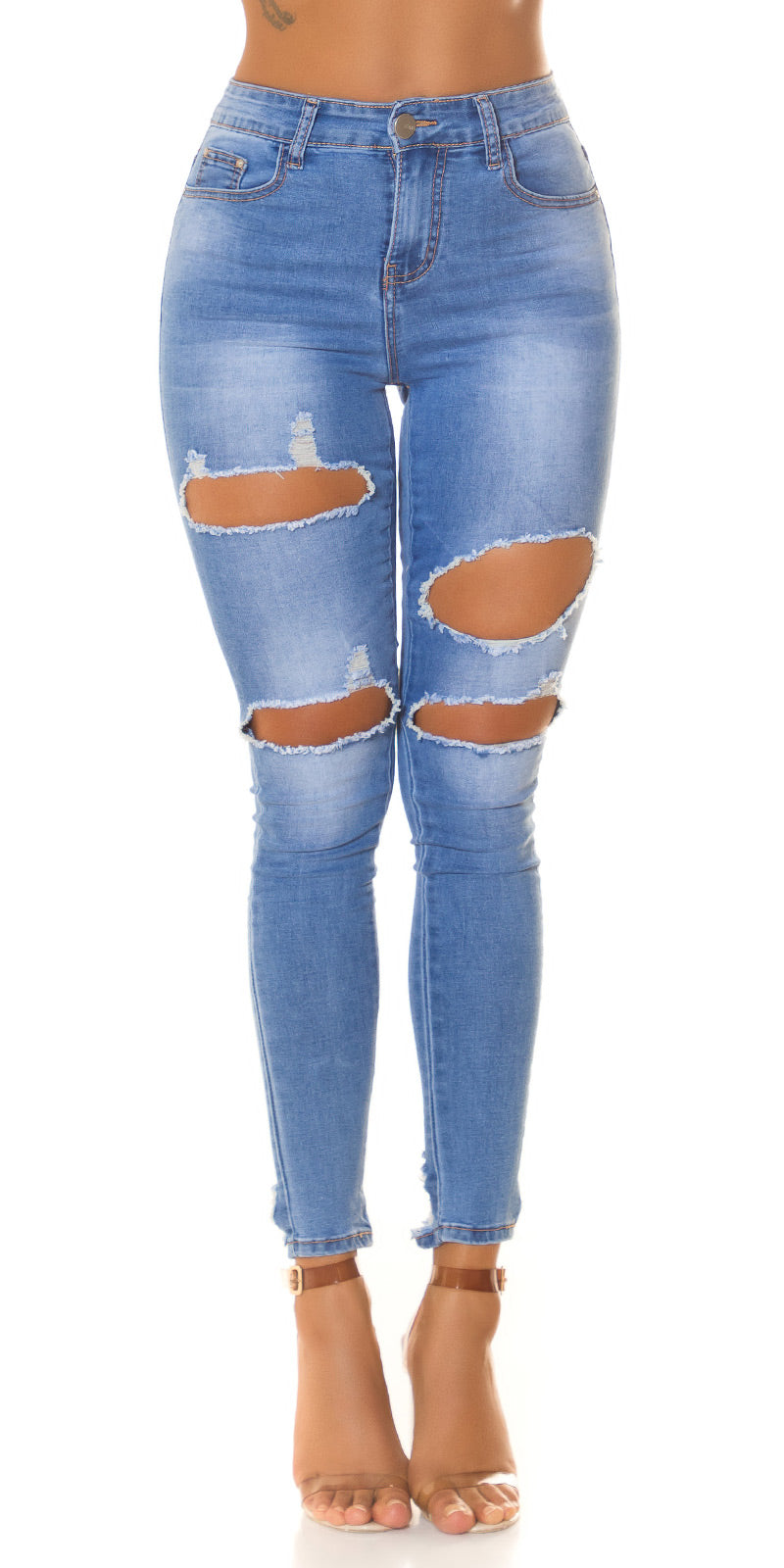 Seksowne jeansy skinny z przetarciami