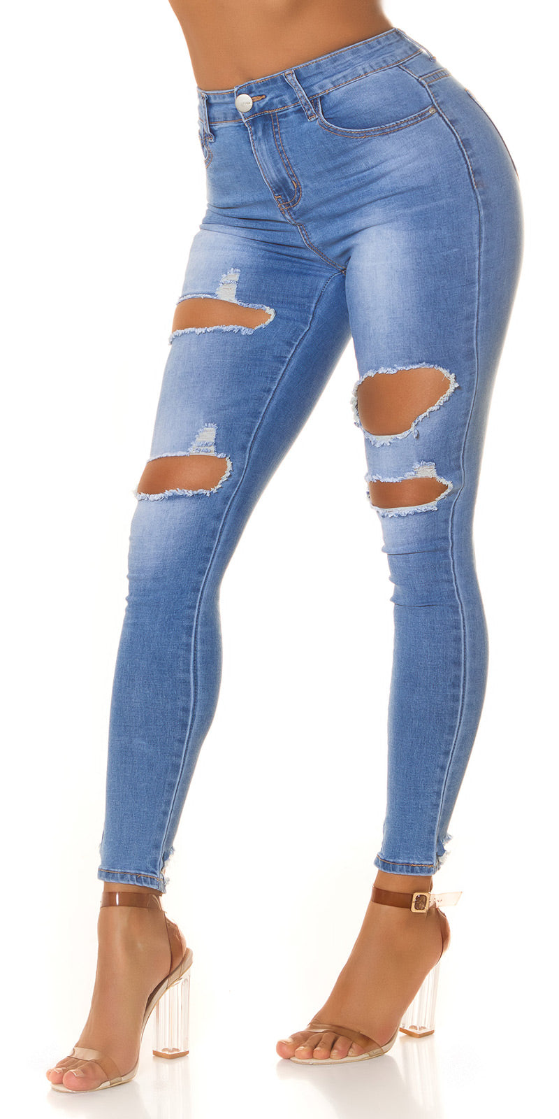 Seksowne jeansy skinny z przetarciami