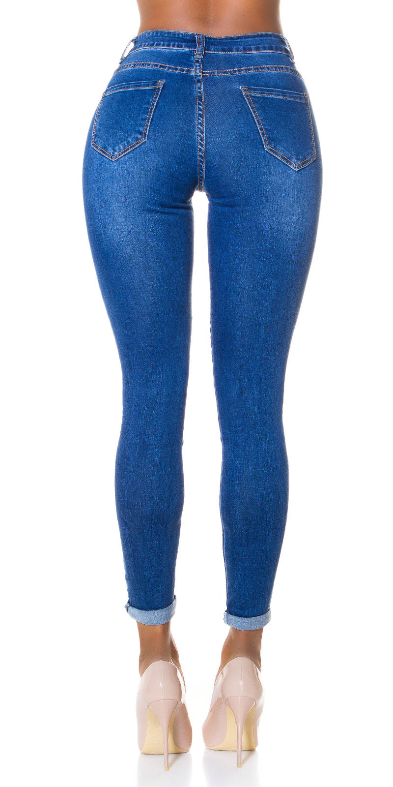 Modne jeansy skinny z wysokim stanem i 5 guzikami
